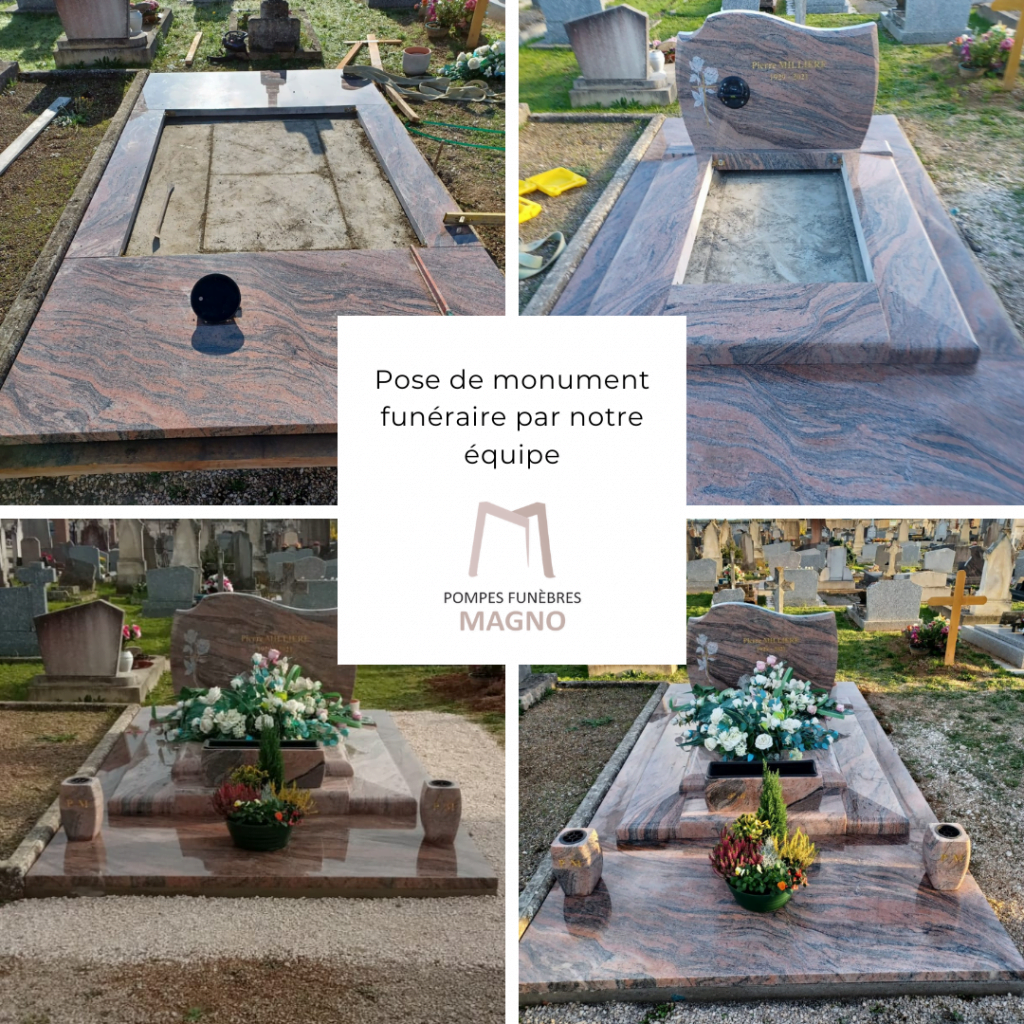 Pose de monument funéraire par notre équipe